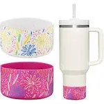 Stealth Landing Tumbler Sleeve Set for Stanley Quencher & IceFlow - Compatible with Hydro Flask - Shield Your Bottle with 2 Protective Bottom Protectors - White/Carnation Floral Design