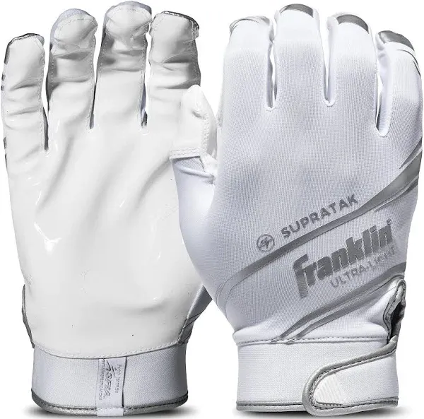 Franklin Sports Supratak Football Receiver Gloves White/Chrome Youth Small NEW