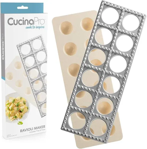 Ravioli Maker by Cucina Pro - Includes Tray and Press Tool - Makes 12 Italian, Authentic Raviolis at a Time, XL 1 3/4 Inch Squares, Easy to Use Pasta Maker Kit, Sturdy Construction & Great Gift