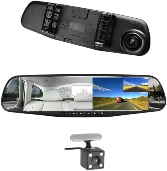 Car DVR Rear View Mirror Video Recroder 4.3&#034; inch Back Up Car Camera Dual Len...