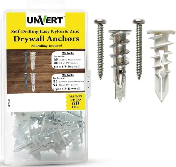 Plastic and Zinc Self-Drilling Drywall Anchor with Screw Kit Pack Includes 25...