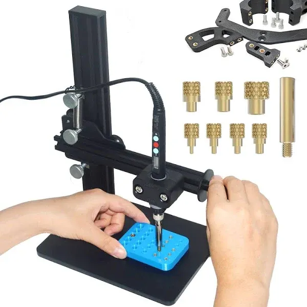 Vertical Heat Press Machine-Heat Set Insert Tool with Heat Set Tips M2/M2.5/M3/M4/M5/M6(1/4)/M8 add Brass Metric Knurled Nuts for Threaded Inserts for Plastic and 3D Printing Components