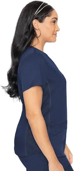 "Med Couture Touch Women's 3-Pocket STRETCH Rib-Knit Side Panels Shirttail V- Neck Scrub Top"