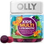 Olly Kids Multi-Vitamin and Probiotic Gummy Supplements Yum Berry Punch 70 Count