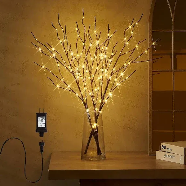 fudios Branch Lights Plug in with Timer Willow Branches with Lights for Vase Twig 32in 150 LED Outdoor and Indoor Holiday par