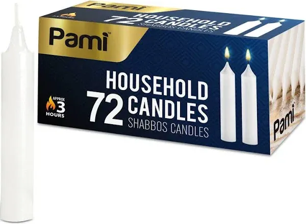 Pami Traditional Shabbat Candle Sticks Unscented Taper Candles with 3 Hours Burning Time