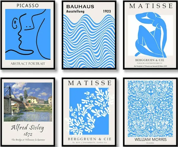 Retro Wall Art Prints Set of 6 Vintage Posters Famous Abstract Illustration Positive Wall Decor Exhibition Aesthetic Matisse Flower Market Picture Canvas Inspiring Art Painting for Living Room Bedroom