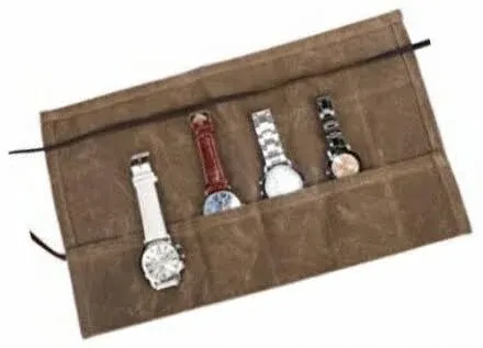 Hersent Waxed Canvas Watch Roll Handmade Waterproof Multi-Purpose Travel Case Watch Roll-up Organizer Holds 6 Wristwatches Best Gift for Him Her