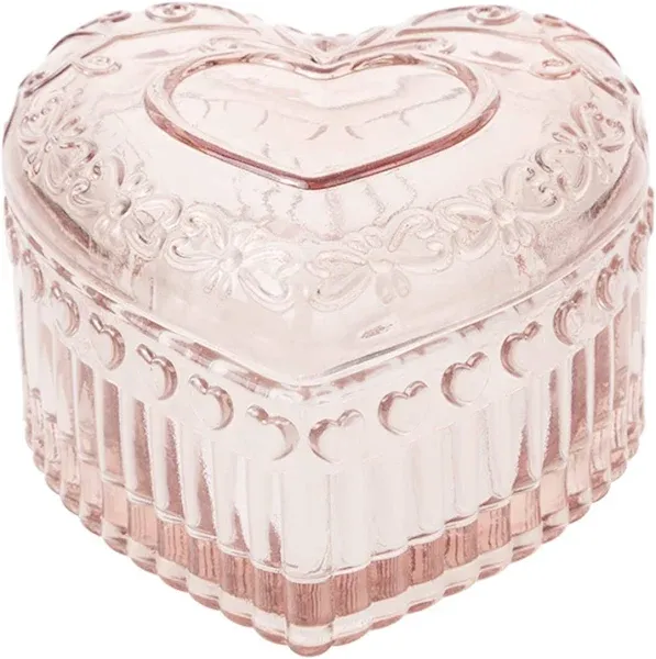 WHSLILR Glass Jewelry Box Heart Shape Cute for Storage Small, pink-heart 