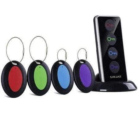 Key Finder with Extra 4 Long Chains & Up to 131ft Working Range in Open Space, Simjar Wireless Remote Control RF Key Finder Locator for Keys Wallet