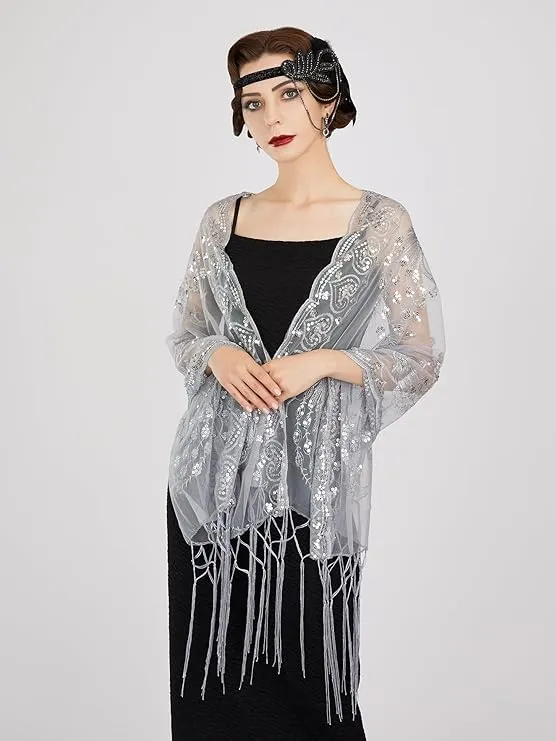 SWEETV Women's 1920s Long Shawl Wraps