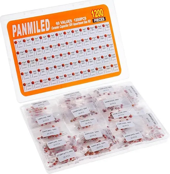 60 Values 1200 Pieces Ceramic Capacitor 1pF-100nF 50V Multilayer Monolithic C...