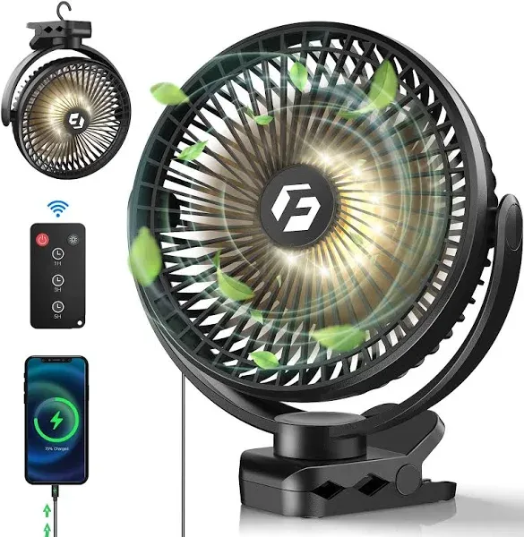 FRIZCOL 12000mah 8 Inch Portable Clip On Fan,battery Operated Camping Fan with lights and Remote