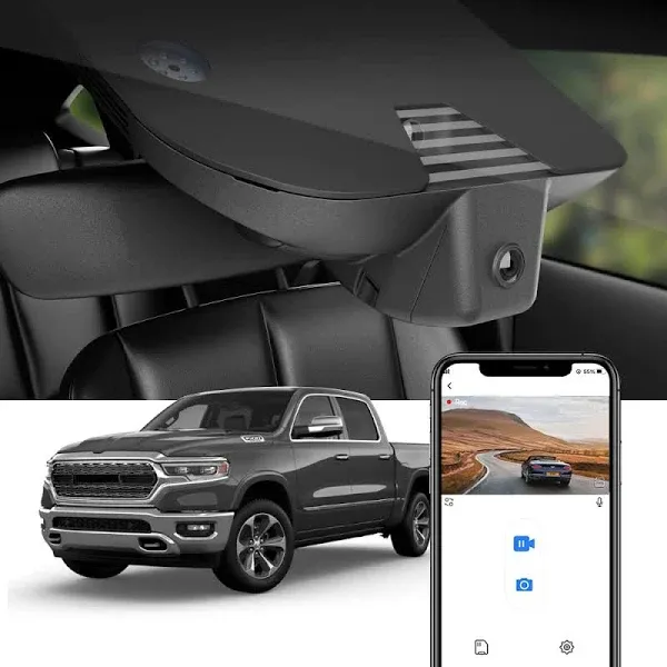 Fitcamx Front 4K+Rear 1080P Dash Cam Adapts for Dodge RAM 1500 (MODEL B) 2019-2024 Rebel Big Horn Laramie, OEM Look, Dual HD Video, WiFi Connect&APP, Loop Recording G-Sensor, Easy to Set, 128GB Card