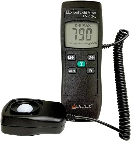 LATNEX Light Meter LM-50KL Measures Lux/Fc - LED/Fluorescent, Industrial, Household, and Photography - Calibration Certificate Included