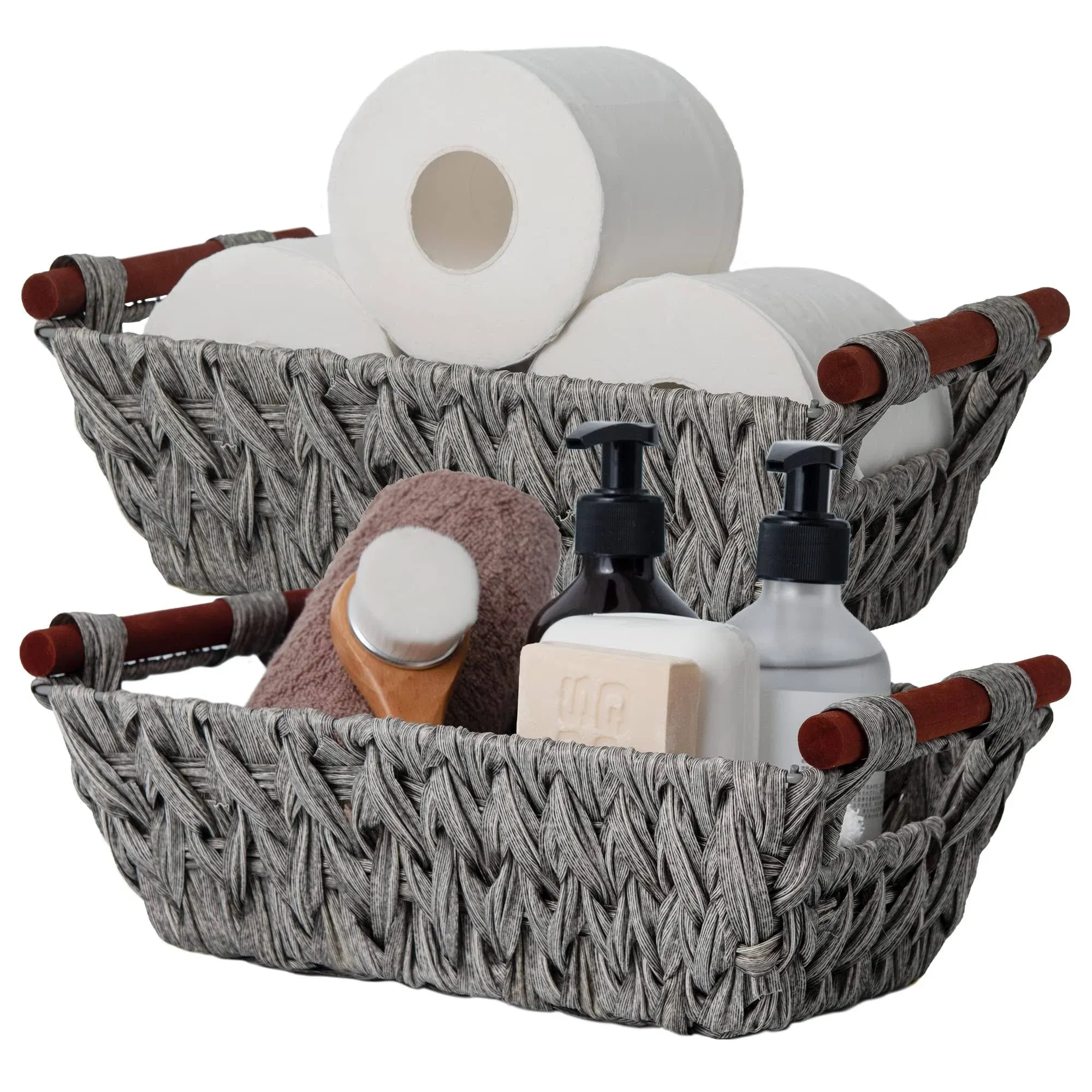 Granny Says Wicker Storage Baskets for Shelves, Trapezoid Woven Basket, Waterproof Storage Wicker Baskets for Organizing, Gray, 2-Pack