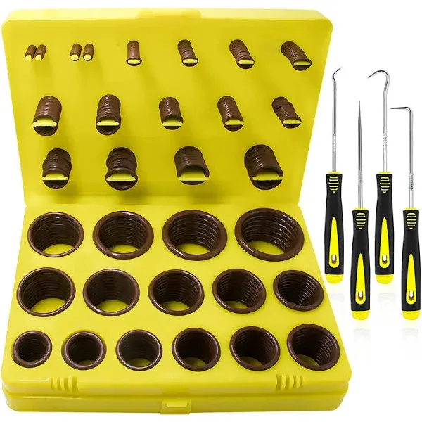 KEZE 386 Pcs Metric Viton O Ring Assortment Kit 75A Durometer 30 Sizes Brown O-Ring Set for Industrial Pressure Washer,Industrial Plumbing,Hydraulic & Cylinders Repairs with 4 Pcs Pick and Hook Set