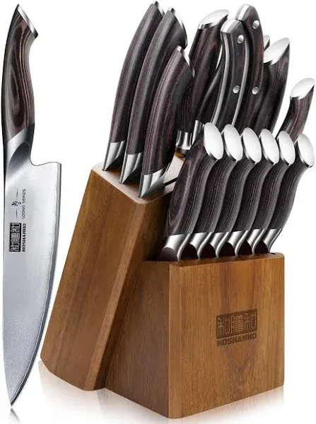 HOSHANHO 16-Piece Japanese AUS-10 Stainless Steel Kitchen Knife Set with Sharpener