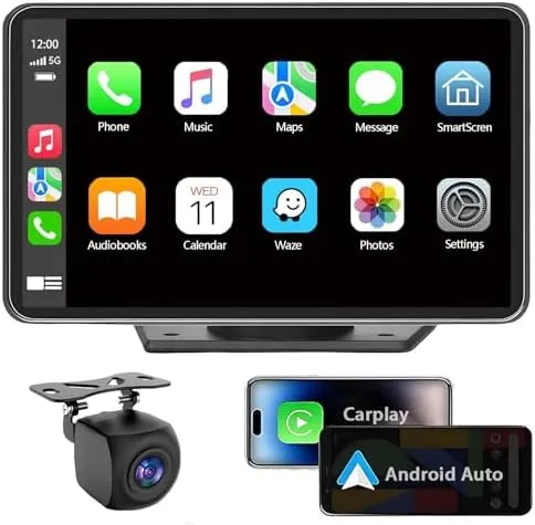 Wireless Car Stereo Compatable with Apple Carplay and Android Auto,7" HD Portable Bluetooth Carplay Touch Screen for car,With Backup Camera Car Play