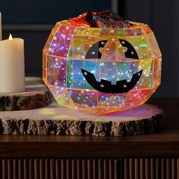 Seasonal LLC Prismatic Iridescent Pumpkin Candy Box 9", LED Lights