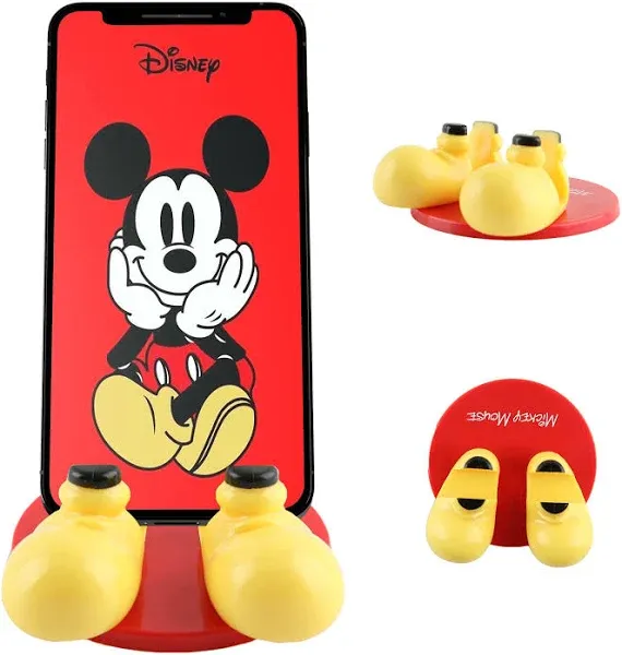 Disney Mickey Mouse Feet Cell Phone Stand with Bonus Decal Sticker- Cell Phone Holder for Home/Office-Universal Desk Phone Stand Compatible with Android/iPhone and More- Red