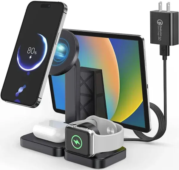 4 in 1 Wireless Charging Station Multiple Devices, Magnetic Fast Mag-Safe Mul...