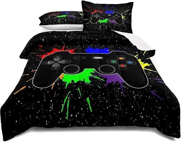 lris Bedding Gaming Bedding Set Size Gamer Comforter Set for Boys Girls Kids Teens Soft Microfiber Colorful Modern Buttons Video Game Bedding