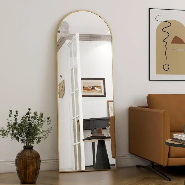 HARRITPURE Arched Full Length Mirror Aluminum Frame Free-Standing Mounted Leaning