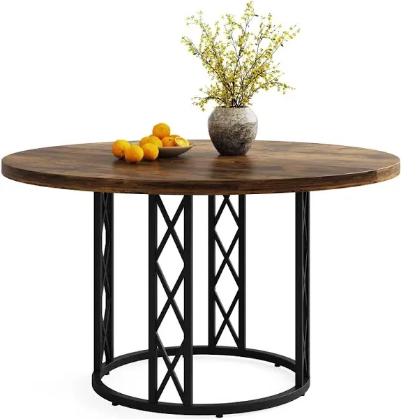 47-inch Rustic Round Dining Table,Farmhous<wbr/>e Kitchen Table Diner 47-inche Brown