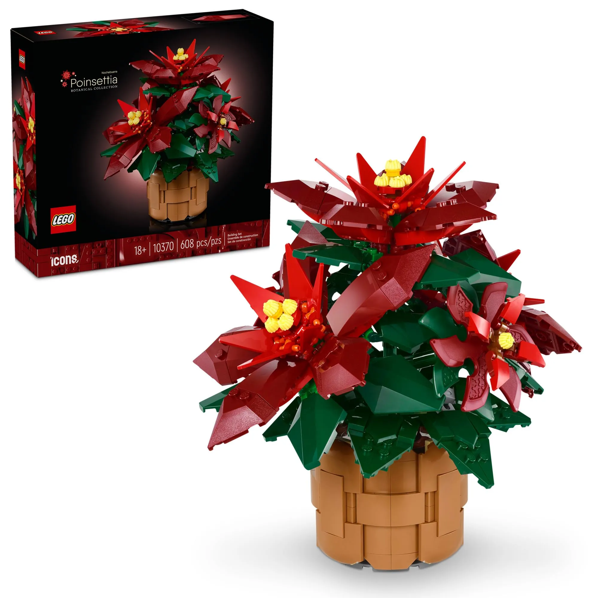 LEGO Icons Poinsettia Artificial Flower Christmas Flower Decorative Table Center