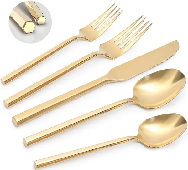 Gold Silverware Set Flatware Set Stainless Steel Cutlery Set 60 Pieces Thick ...