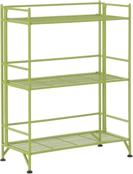 Xtra Storage 3 Tier Wide Folding Metal Shelf Bookshelves Modern Home Office Blue