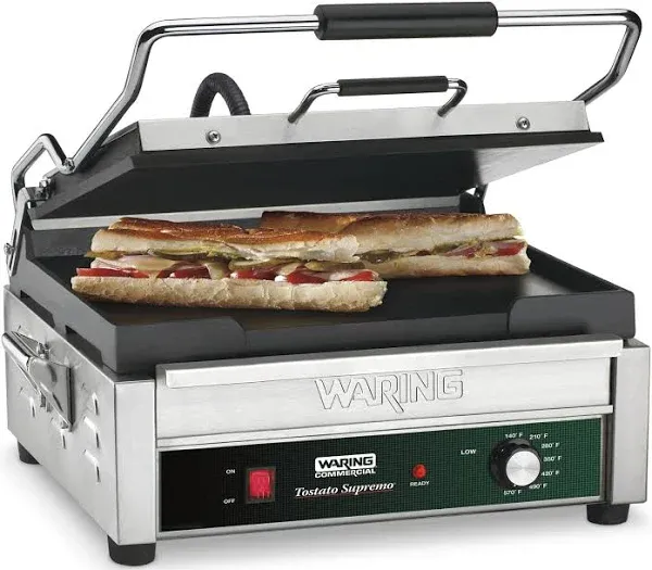 Waring Commercial WFG275 Full Sized 14" x 14" Flat Toasting Grill, 120V, 1800W, 5-15 Phase Plug