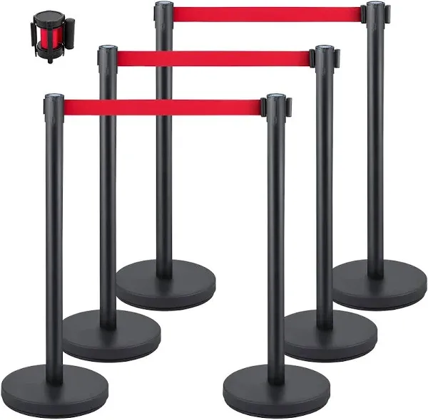 VEVOR Crowd Control Stanchion Set of 6 Stanchion with 6.6ft/2m Red Ret