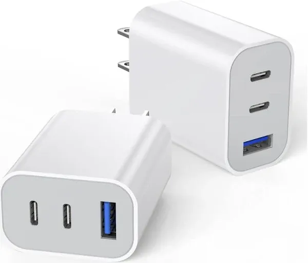 [2-Pack] iPhone 15 Charger Block, 35W 3-Port Fast USB C Charger Block Dual Port PD Power Adapter + QC Wall Plug Multiport USB C Wall Charger Block for iPhone 15/15 Pro/15 Pro Max/15 Plus/14/13/12/11/X