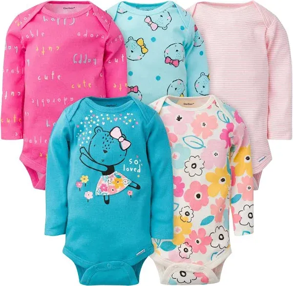 Gerber Baby Girls Onesies Brand Long Sleeve Bodysuits 5 Pack