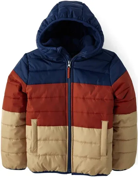 Boys Colorblock Puffer Jacket - Blue