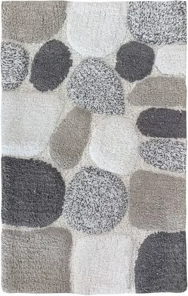 Pebble Stone Bath Rug Set of 2- Light Grey, 100% Cotton Non Slip Bathroom Mat...