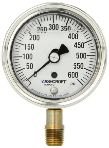 Ashcroft 251009Awl02l60<wbr/>0# Pressure Gauge, 0 To 600 Psi, 1/4 In Mnpt, Stainless