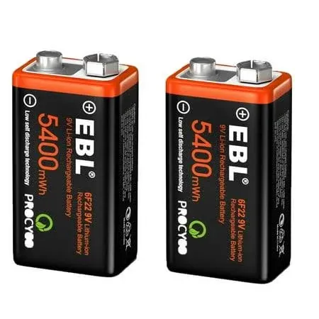 Ebl Rechargeable 9V Lithium Batteries 5400mWh USB Li-ion Batteries