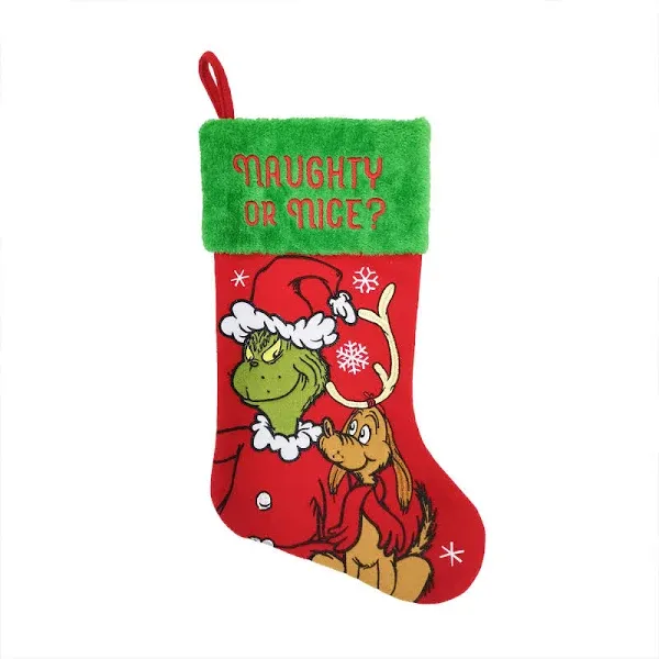 WondaPop How The Grinch Stole Christmas Grinch and Max 20" Applique Christmas Stocking