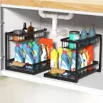 Haturi Under Sink Organizer, 2 Packs Pull Out Kitchen Organizers and Storage, Alloy Ball Bearing Slide Metal Slide Out Drawer Organizer Shelf, Under Cabinet Sink Organizer for Kitchen Bathroom Pantry