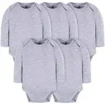 Gerber 5-Pack Baby Heather Gray Premium Long Sleeve Onesies Bodysuits - 0-3mo