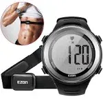 Ezon Heart Rate Monitor and Chest Strap, Exercise Heart Rate Monitor, Sports Watch with HRM, Waterproof, Stopwatch, Hourly Chime T007