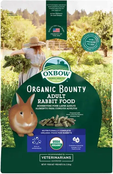 New OXBOW ORGANIC BOUNTY ADULT RABBIT FOOD  3lb bag USDA Organic Resealable Bag