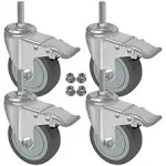 AAGUT 5 inch Locking Swivel Casters 1/2"-13 x 1.5" Threaded Stem Wheels with Brake Grey TPR Rubber Wheel Set of 4