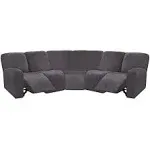 ULTICOR 7-Piece Sectional Sofa Covers, Velvet Stretch Reclining Couch Covers for Reclining L Shape Sofa, Thick, Soft, Washable (Dark Grey, 5 Seat