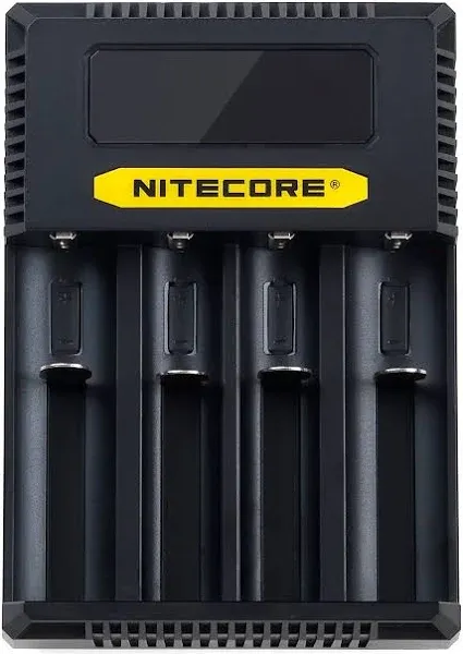 Nitecore Ci4 Universal Battery Charger - Four-Slot for Li-Ion/Ni-MH/Ni-Cd/IMR Batteries - Compatible with 14500, 16340, 18350, 18650, 20700, 21700, AA, AAA - Includes Battery Case and COB Flashlight