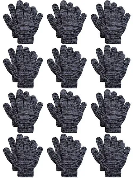 Cooraby 12 Pairs Kids Warm Magic Gloves Teens Winter Stretchy Knit Gloves Boys Girls Knit Gloves