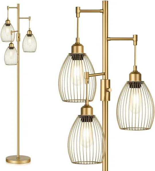 Dimmable Industrial Floor Lamps for Living Room, Gold Tree Standing Tall Lamp...